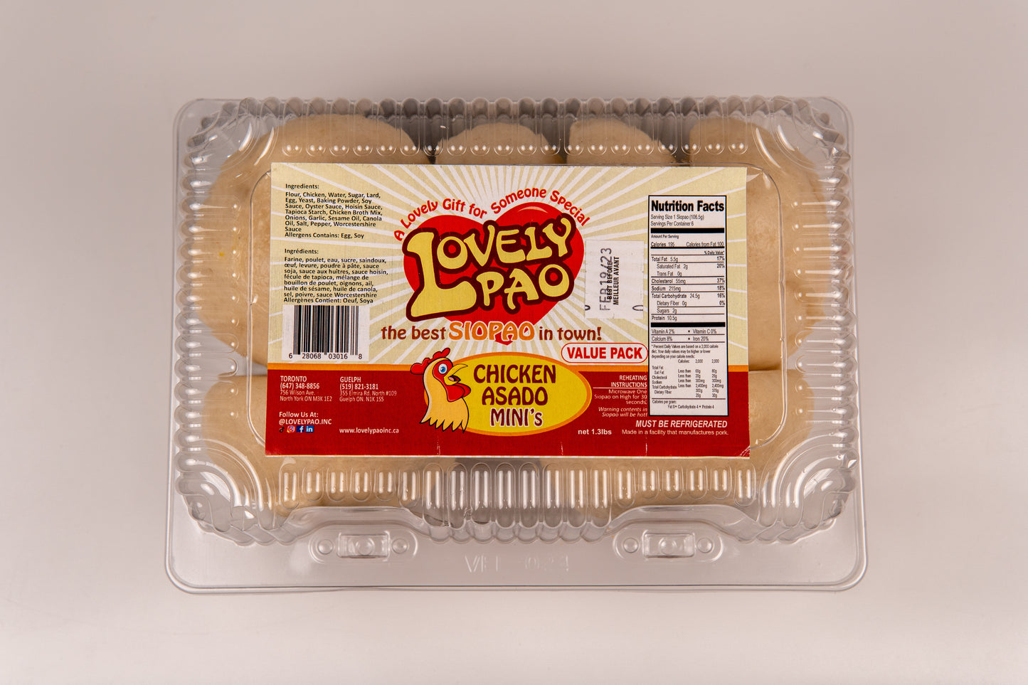 1 Case, Lovely Pao - Value pack mini siopaos (6pcs mini bun per Pack) - Chicken Asado (16 Pack per Case)