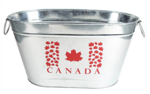1 Case, Galvanized oval party tub with handles and Canada Flag, 10pcs - 20"x12"x10"H - PAL# PALC121VC
