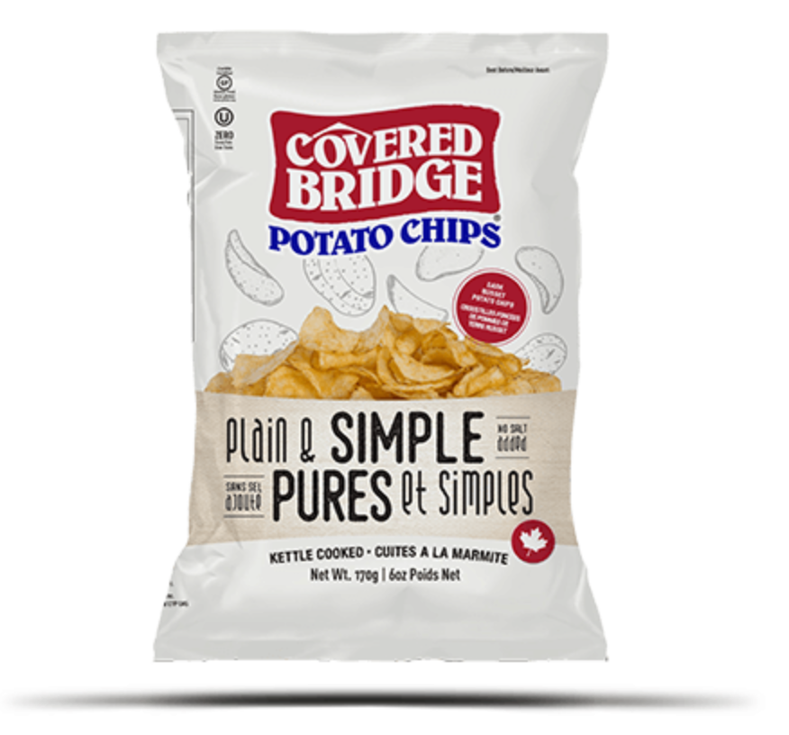 1 Case - Covered Bridge - Plain & Simple, Unsalted Potato Chips, 12 Pack