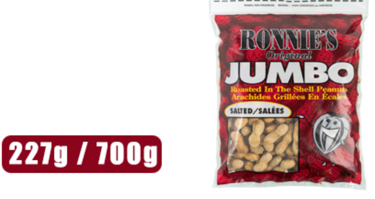 1 Case 10 Pack RONNIE’S Salted Jumbo Peanuts In Shell, 227G