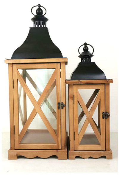1 Case, 2 x Set of 2 Vintage wood, glass and iron lantern- PAL# ALF131S2