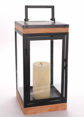 1 Case, 6pcs Black metal, wood and glass lantern 7"x7"x15" Candle Excluded - PAL# PAL150S15