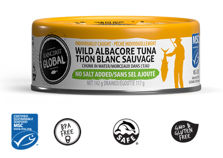 Raincoast Trading Tuna No Salt Added - 24 Pack Case | Premium Wild Tuna 142g - PAL# PAL-RAC012