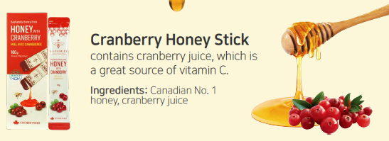 Cranberry Honey Sticks - 1 Case (20 Packs, 200 Sticks Total)