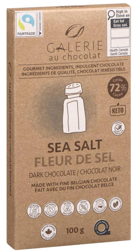 GALERIE AU CHOCOLAT, Dark Chocolate Sea Salt Bar - 1 Case (8 pack x 100G)