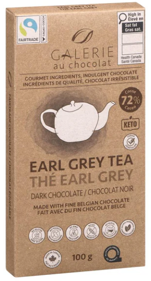 GALERIE AU CHOCOLAT, Dark Chocolate Earl Grey Bar - 1 Case (8 pack x 100G)