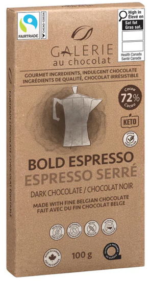 GALERIE AU CHOCOLAT, Dark Chocolate Espresso Bar - 1 Case (8 pack x 100G)
