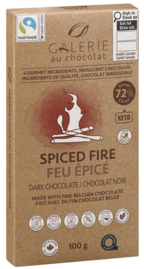 GALERIE AU CHOCOLAT, Dark Chocolate Fire Bar - 1 Case (8 pack x 100G)