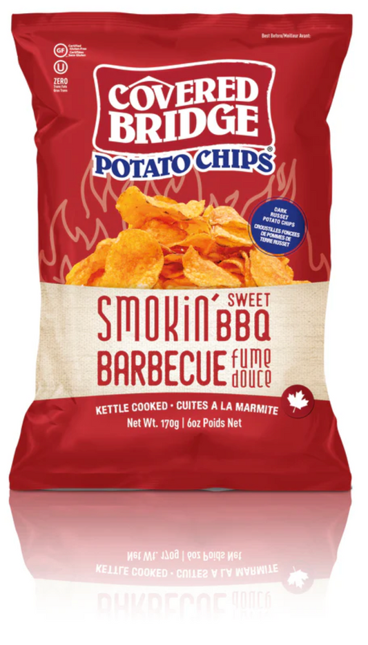 Covered Bridge Smokin' Sweet BBQ Potato Chips - 1 Case (12 Pack x 170g)