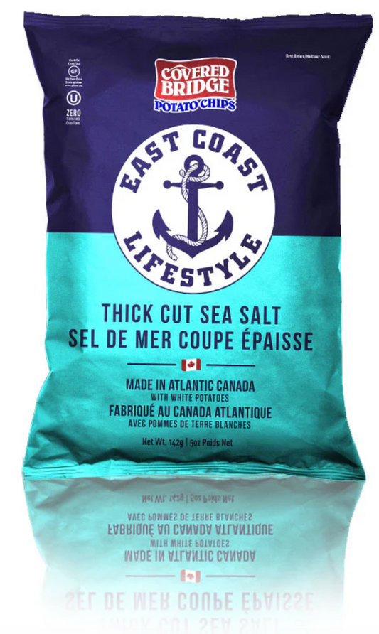1 Case - Covered Bridge, 12 Pack - Thick Cut Sea Salt Potato Chips, 142G