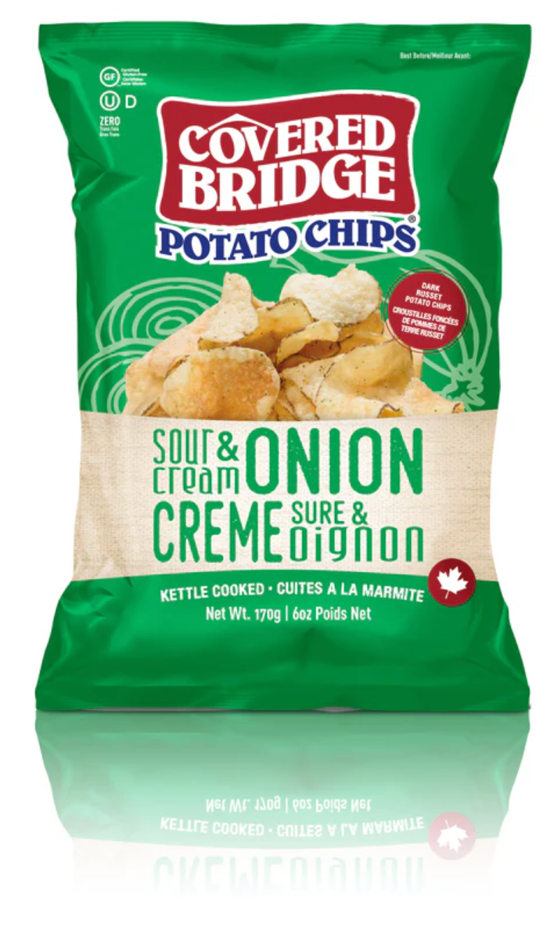1 Case - Covered Bridge, 12 Pack - Sour Cream & Onion Potato Chips, 170G