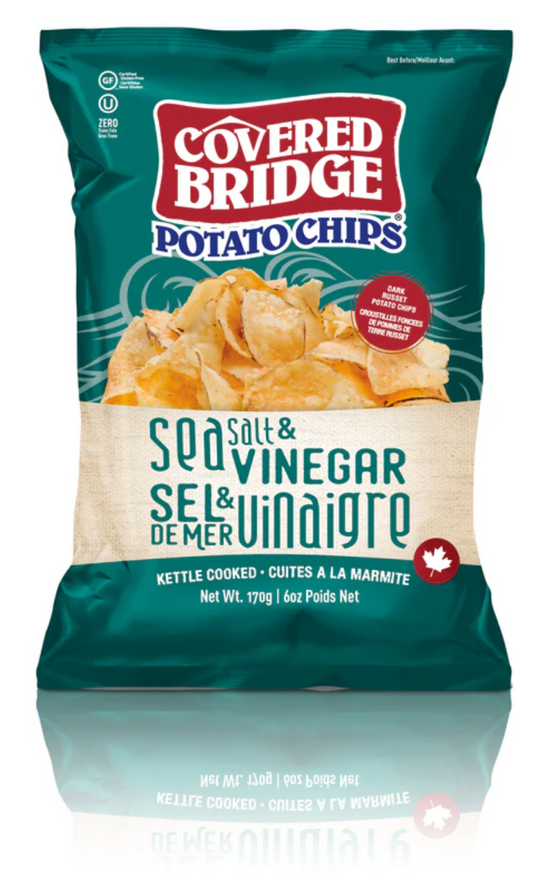 1 Case - Covered Bridge, 12 Pack - Sea Salt & Vinegar Potato Chips, 170G