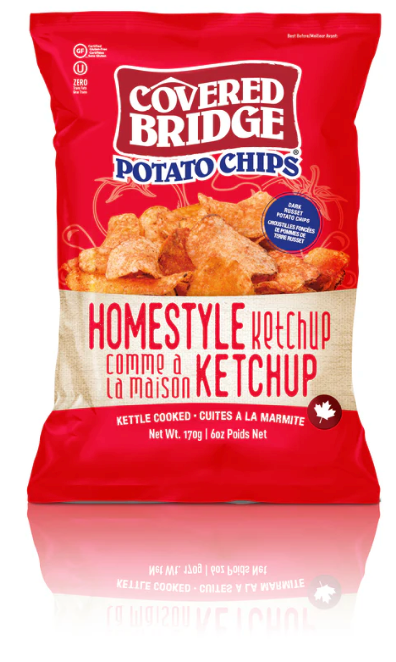 1 Case - Covered Bridge, 12 Pack - Homestyle Ketchup Potato Chips, 170G
