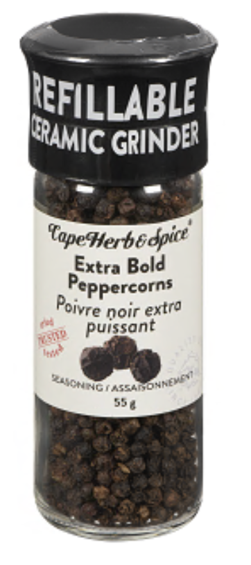 Cape Herb & Spice Extra Bold Peppercorns Grinder, 55G - Wholesale Case of 6