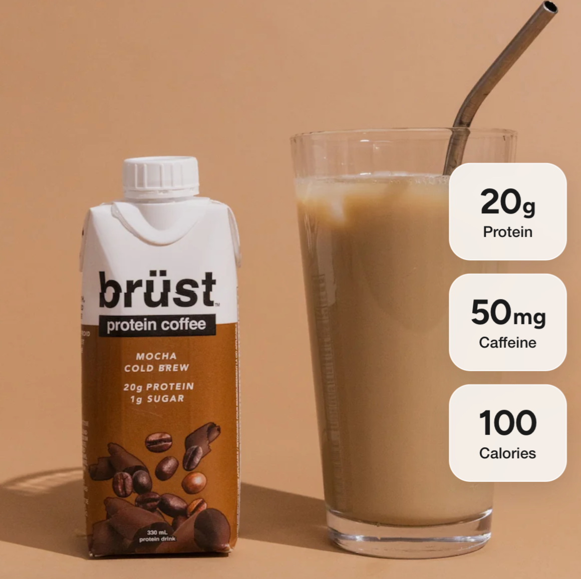 Brüst Dark Roast Cold Brew Protein Coffee – 12 × 330 mL Case