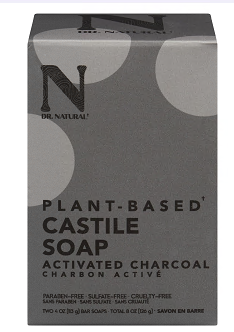 DR. NATURAL, Activated Charcoal Castile Bar Soap (2pack) - 1 Case (18 × 113G)