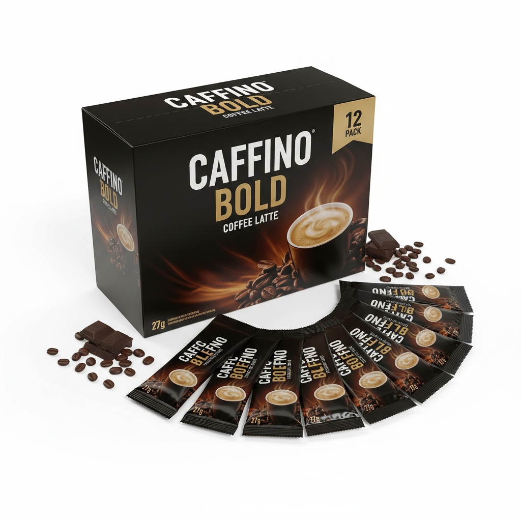 Caffino Bold Coffee Latte instant coffee sachets, 12-pack wholesale case