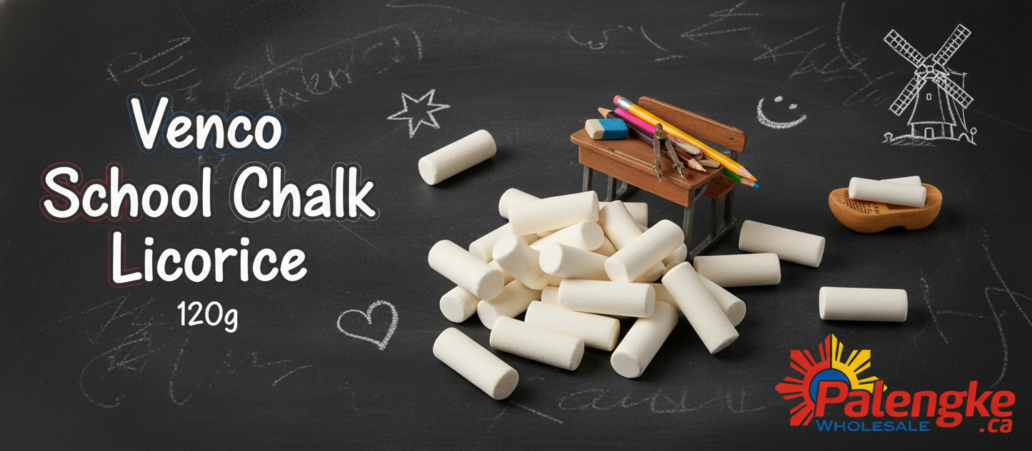1 Case - VENCO, 12 Pack - SCHOOL CHALK SHAPED LICORICE - 120g
