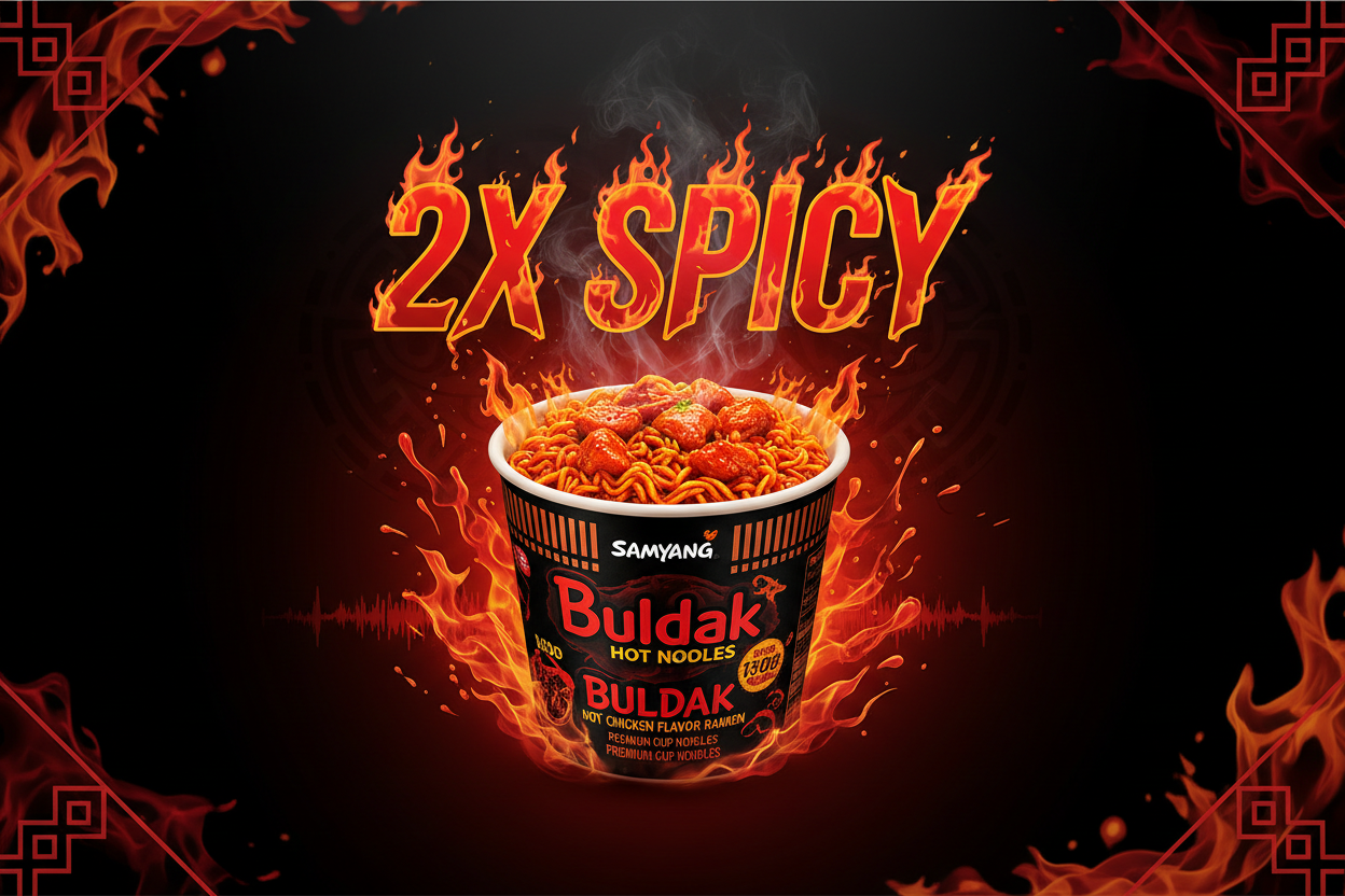 Samyang Buldak 2X Spicy Cup Banner